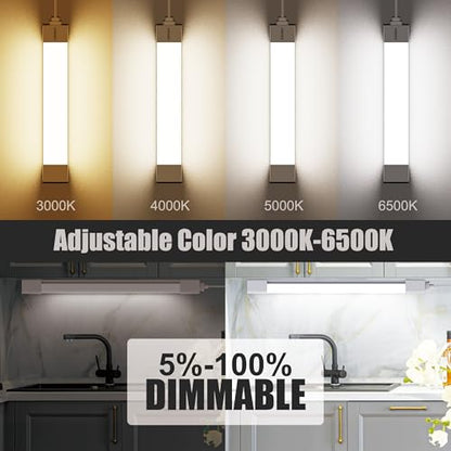 WNSNOU Under Cabinet Lighting Plug in Light Dimming and Color with Remote | With wireless wall switch 16 inch 15W 1500LM 3000-6500K adjustable LED Tube Light Fixture for Cabinet Closet Office - size: 16 inch-2pcs