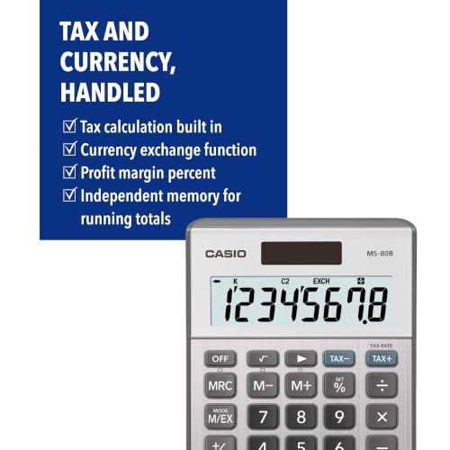 Casio MS-80B Desktop Calculator, Tax & Currency Tools | General purpose calculator with large display; ideal for home, office & everyday math