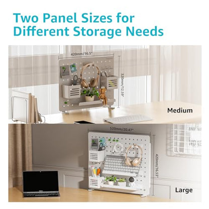 PEGZONE Clamp on Desk Pegboard, 20.4" x 16.5", with 15 Accessories, White - color: White, size: Large