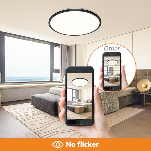 slochi 1PACK LED Flush Mount Ceiling Light Fixture, 3000K-4500K-6000K & 150W Equivalent Modern Kitchen Ceiling Lamp 36W 3600Lm 16 Inch Closet Round Surface for Bathroom Laundry Bedroom Hallway, Black - color: Black, size: 16Inch-1Pack