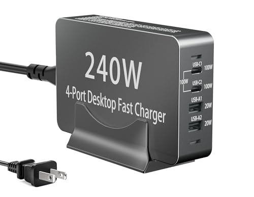 240W USB C Charger Block, 4 Port USB Fast Charging Station 100W Laptop Power Adapter for MacBook, Laptop, Tablet, iPad, iPhone, Cell Phone Multiple Devices Charging Station, Type C Charger