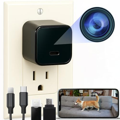 ALPHA TECH Indoor Camera with 160° Wide Angle, Plug in Offline Camera, No WiFi or App, Local SD Storage for Home Use