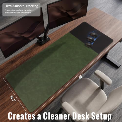 HAUTOCO Cork Desk Mat 48''x19.7'', Distressed PU Leather & Cloth Desk Pad - color: Dark Green, size: 48" x 19.7"