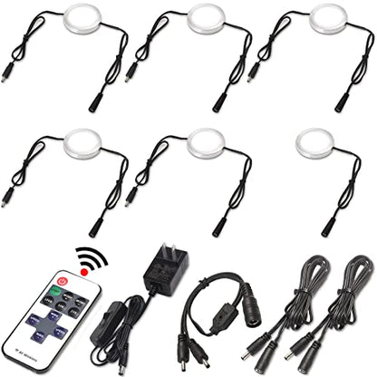 Under Cabinet LED Puck Lights, Remote, AC120V, Black, 6 Lights, Daylight - color: 6 Lights, Daylight