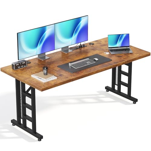 OffiGo 71 Inch Executive Computer Desk with Outlets, Rustic Brown - color: Rustic Brown, size: 71 Inch
