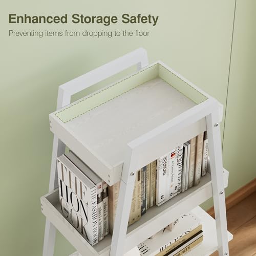 VECELO Ladder Shelf, 4-Tier Bookshelf with Enclosed Edges Design, Wooden Storage Rack Freestanding Bookcase for Living Room Home Office, White