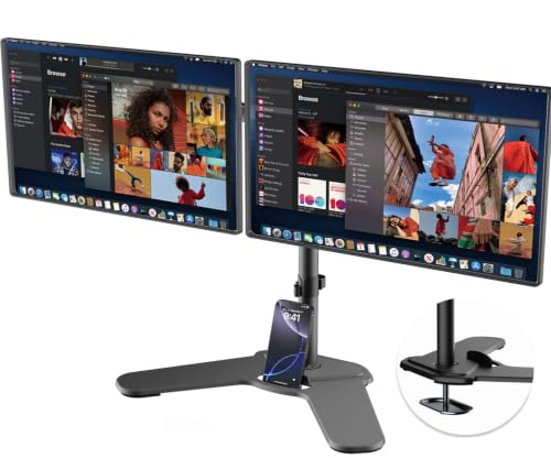 Suptek Free-Standing Dual Monitor Desk Mount, Full Motion Stand for 2 Monitors up to 32" 15.4lbs Each, Height Adjustable Swivel Tilt 360° Rotation, VESA Compatible with Phone Slot, Black - size: 17"-32"