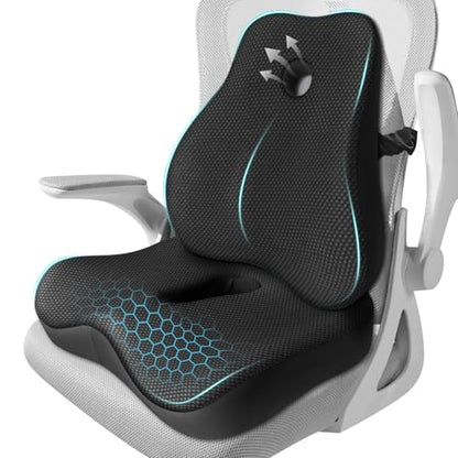 Seat Cushion,Lumbar Support Pillow for Office Chair, Cooling Mesh Office Chair Cushions for Sciatica,Tailbone &Back Pain Relief,Ergonomic Memory Foam Back Support Pillow for Desk,Gaming Car Chair