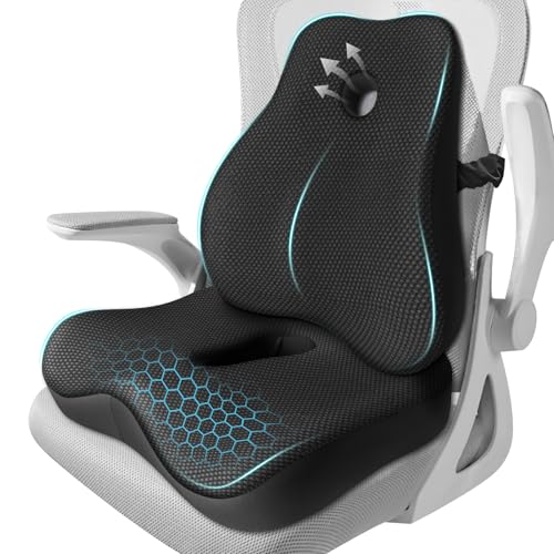 Seat Cushion,Lumbar Support Pillow for Office Chair, Cooling Mesh Office Chair Cushions for Sciatica,Tailbone &Back Pain Relief,Ergonomic Memory Foam Back Support Pillow for Desk,Gaming Car Chair
