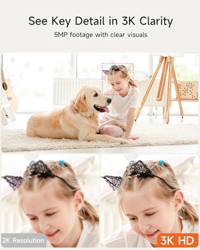 5MP Camera for Home Security, Free 64GB SD Card, Non-Subscription AI Human/Pet/Facial Detection, 3K Dog Cat Pet Camera with Phone APP, 360 Coverage, 2-Way Talk, IR Night Vision, 2.4G 5G Dual Band WiFi - style: 3K Camera with 64GB Card