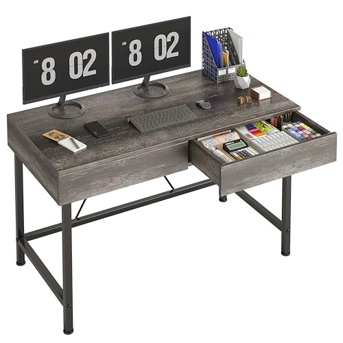 VERMESS 40Inch Small Desk with Wooden Drawers, Kids Desk for Bedroom, Work Desks for Home Office with Storage, Computer Desk for Small Space, Modern Makeup Vanity Writing Study Desk Table, Grey Oak - color: Grey
