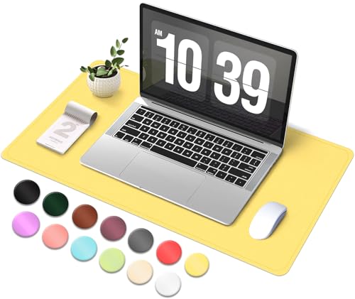 Desk Pad Protector, Leather & Suede Desk Mat, Non-Slip Desk Pad Mat, Large Mouse Pad, Waterproof Desk Blotter Mat, Desk Cover for Office, Home (Yellow, 23.6" x 13.7") - color: Yellow, size: 23.6" x 13.7"
