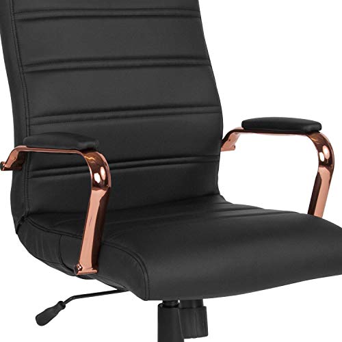 Flash Furniture High Back Black LeatherSoft Executive Swivel Office Chair with Rose Gold Frame and Arms | 360° Swivel, Height Adjustable, Commercial Grade - color: Black Leathersoft/Rose Gold Frame