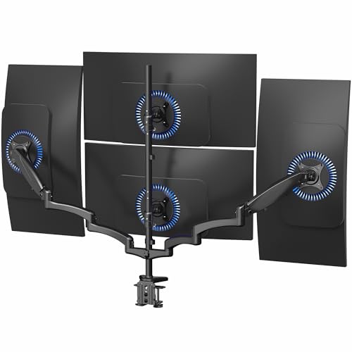 VIVO Quad Pneumatic Monitor Mount for 4 Screens up to 32 inches, Fully Adjustable, Heavy Duty Desk Stand with C-Clamp, Black, STAND-V400G - color: Black, size: Quad Mount