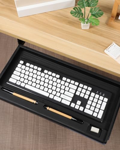 jojofuny Under Desk Keyboard Tray, Slide-Out Drawer with Pen Organizer - color: Black, size: 51.50X27.00X3.50CM