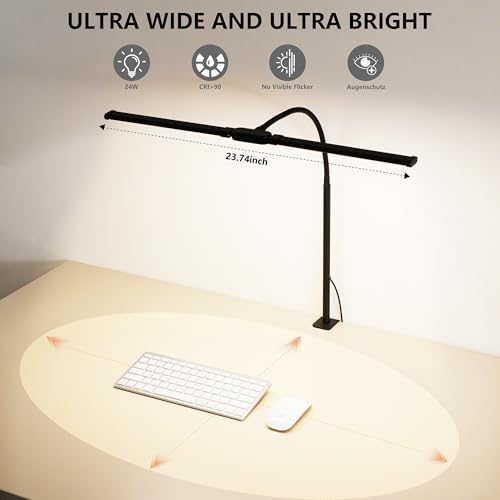Dual-Head LED Desk Lamp for Office Home, Adjustable Flexible Eye-Caring Desk Light, 5 Modes 10 Brightness Adjustment, USB Adapter Desk Lamp with Clamp-ST-B - style: Double Head Black