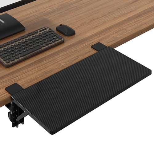 BONTEC Small Ergonomics Desk Extender Tray, 20 x 9.5 Inch, Black Carbon | 90° Foldable Keyboard Tray Platform, Table Mount Arm Rest Shelf, Clamp on Computer Arm Rest, Suitable for Office Use - color: Black Carbon Fiber, size: 20"*9.5"(51cm*24cm)