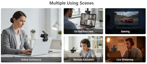 4K HD Webcam with Microphone, Noise Cancellation, Privacy Cover, Wide-Angle Lens, Auto Light Correction, Plug & Play USB Webcam for Laptop, Desktop, PC, Mac, Zoom, Skype, Streaming