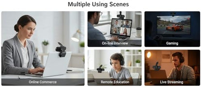 4K HD Webcam with Microphone, Noise Cancellation, Privacy Cover, Wide-Angle Lens, Auto Light Correction, Plug & Play USB Webcam for Laptop, Desktop, PC, Mac, Zoom, Skype, Streaming