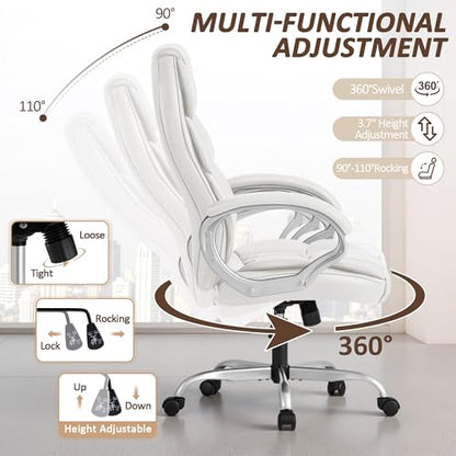 Homall Office Chair High Back Computer Desk Chair, PU Leather Adjustable Height Modern Executive Swivel Task with Padded Armrests and Lumbar Support (White) - color: White
