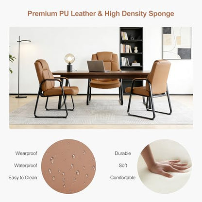 Okeysen Big & Tall Waiting Room Chairs Set of 2, PU Leather Reception Guest Chair with Padded Arm Rest, Office Desk Chair with Sled Base No Wheels, for Office Meeting, Conference Room, Lobby, 500lb - color: Brown, size: Set of 2