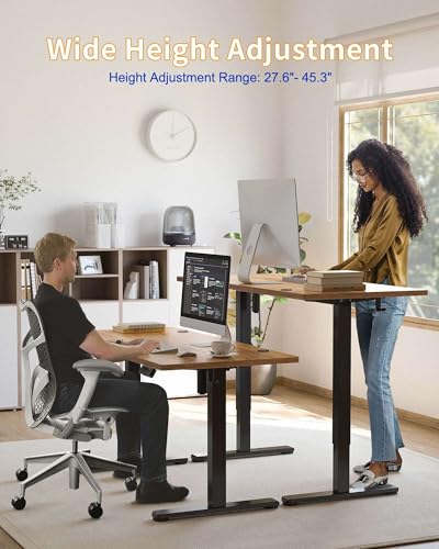 YIHAYO Electric Standing Desk, 55 x 24 Inches Stand Up Desk with Splice Board, Adjustable Height Desk, Computer Desk for Home Office, Black Frame/Rustic Brown Top - color: Black Frame/Rustic Brown Top, size: 55*24 Inch