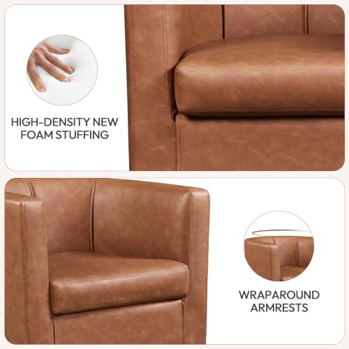 Yaheetech Barrel Accent Chairs Set of 2, Modern Armchairs, Brown | Faux Leather Chair with High-Density Foam Seat, Upholstered Barrel Sofa Chair for Living Room Bedroom Waiting Room - color: Brown, size: Set of 2