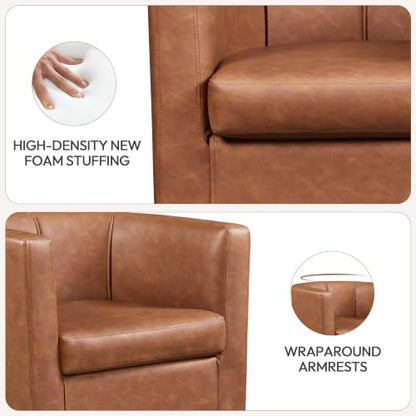 Yaheetech Barrel Accent Chairs Set of 2, Modern Armchairs, Brown | Faux Leather Chair with High-Density Foam Seat, Upholstered Barrel Sofa Chair for Living Room Bedroom Waiting Room - color: Brown, size: Set of 2