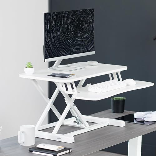 VIVO 28 inch Desk Converter, K Series, Height Adjustable Sit to Stand Riser, Dual Monitor and Laptop Workstation with Keyboard Tray, White, DESK-V028KW | Height Adjustable, Stand Up Desk Riser, Wide Keyboard Tray, Dual Monitor and Laptop Workstation, Whit