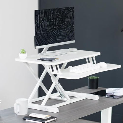 VIVO 28 inch Desk Converter, K Series, Height Adjustable Sit to Stand Riser, Dual Monitor and Laptop Workstation with Keyboard Tray, White, DESK-V028KW | Height Adjustable, Stand Up Desk Riser, Wide Keyboard Tray, Dual Monitor and Laptop Workstation, Whit