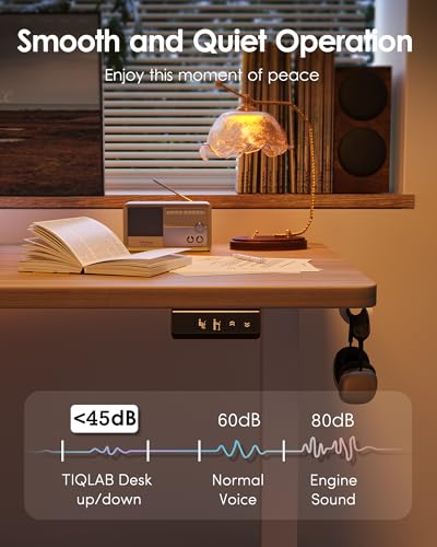 TIQLAB Electric Standing Desk, Adjustable Height Stand up Desk, 63 * 24 Inches Sit Stand Home Office Table with Splice Board, Light Walnut - color: Light Walnut, size: 63*24 inch