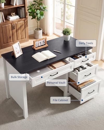Garvee Black Farmhouse Executive Desk with File Cabinet & Storage Drawers, Space-Saving Small Home Office Desk for Bedroom - color: Black