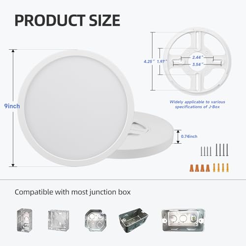 ECOELER 9“ Flush Mount Ceiling Light with 5CCT Selectable (2700K,3000K,4000K,5000K,6000K), 24W 1800Lm Dimmable Flat Ceiling Light Surface Mount for Kitchen, Hallway, Bedroom, 4Pack - color: White, size: 9Inch - 4PK