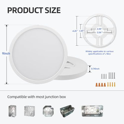 ECOELER 9“ Flush Mount Ceiling Light with 5CCT Selectable (2700K,3000K,4000K,5000K,6000K), 24W 1800Lm Dimmable Flat Ceiling Light Surface Mount for Kitchen, Hallway, Bedroom, 4Pack - color: White, size: 9Inch - 4PK