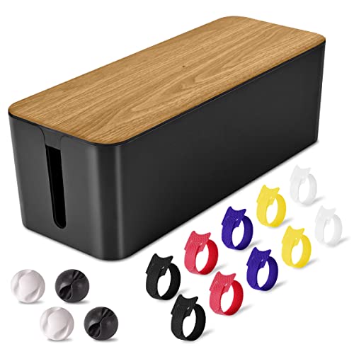 Tuwechen Cable Management Box, Large Cable Organizer Box to Hide Wires | Wooden Grain Design, TV & Desk Computer Wires Cord Hider, Desk Cord Organizer, Floor Outlet Hiders, for Home & Office, Black - color: Wooden Black