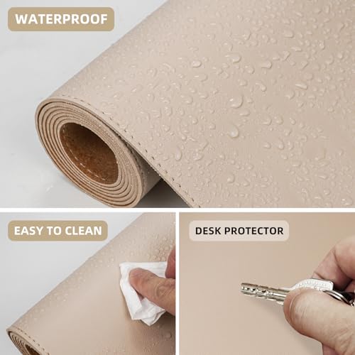 AFIING Leather Desk Mat, Beige, 31.5" x 17",Desk pad Protector - color: Beige, size: 31.5" x 17"