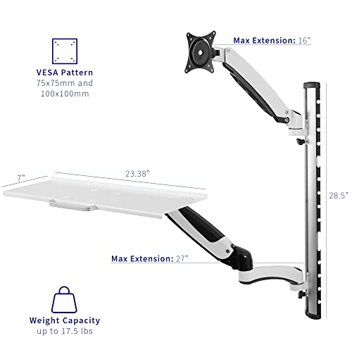 VIVO Sit-Stand Wall Mount Counterbalance Height Adjustable Monitor and Keyboard Workstation for Screens up to 27 inches, White STAND-SIT1KW - color: White