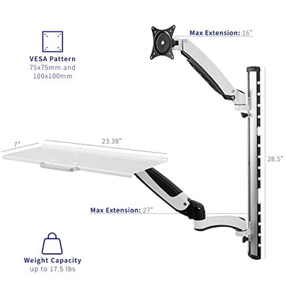 VIVO Sit-Stand Wall Mount Counterbalance Height Adjustable Monitor and Keyboard Workstation for Screens up to 27 inches, White STAND-SIT1KW - color: White
