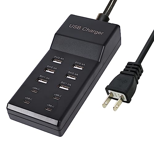 USB Charger,50W USB Charging Station with 10-Port (6 USB-A Port & 4 USB-C Port) Compatible with iPhone 15/14/13/12/11/X/8/7/6 Phones, Watch,Tablets, Smartphones Black - color: 6USB-A&4USB-C Ports-black