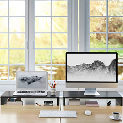 TEAMIX 2-Pack Monitor Stand Riser 20 inch, Wood Desk Computer Shelf, Black - color: Black, size: 2 Pack-20 inch