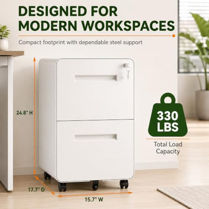 SAWJEC 2 Drawer File Cabinet with Lock, Fully Assembled, White - color: 04w-white