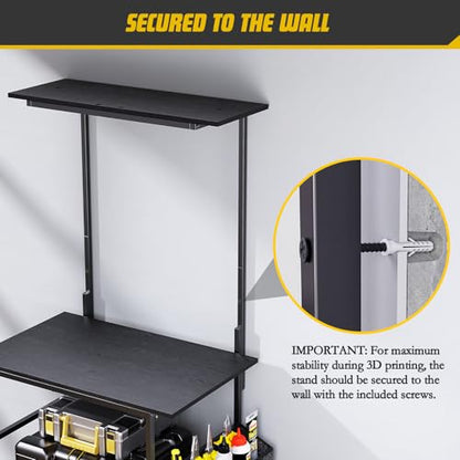 Emfogo 3D Printer Stand with Filament Storage, 5 Tier 3D Printer Table with Storage Bag, 3D Printing Desk Wall Anchorage for Home Office Workshop Studio (19.7" L×16.1" W×63.8" H)