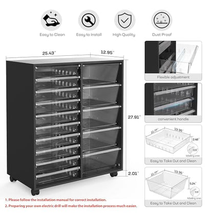 WOPITUES Mobile Storage Cabinet with 15 Clear Drawers, Modern Black | Craft Cabinet with 5 Large Drawers, Cart with Wooden Tabletop, Printer Stand Home Office, Dresser Chest - color: Black, size: 10M+5L