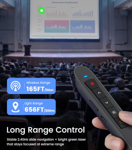 Green Light Presentation Clicker for Teachers – USB-C Rechargeable Wireless Presenter for PowerPoint/Keynote/Google Slides, Plug & Play Remote for Mac/Windows/Laptop - size: Green+Rechargeable