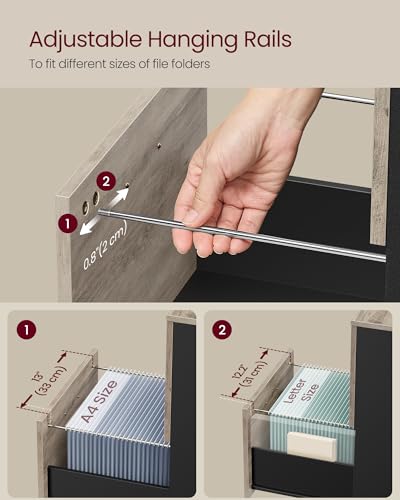 VASAGLE 2-Drawer File Cabinet, Small Rolling Filing Cabinet - color: Heather Greige + Ink Black, style: Classic