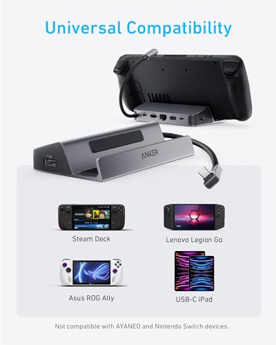 Anker Steam Deck Dock, 6-in-1 4K@60Hz HDMI Docking Station for Steam Deck | USB-C & 2 USB-A Data Ports, 1 Gbps Ethernet, Fast Charging, for Steam Deck (OLED)/ROG Ally/Legion Go (Not for Rog Ally X)