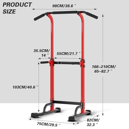 soges Power Tower Pull Up Bar Station, Free Standing Pull Up Rack Dip Station for Home Gym, Height Adjustable Home Strength Training Fitness Workout Equipment - color: Red