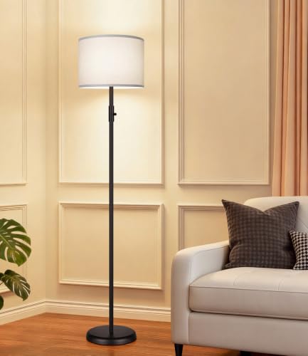 Floor Lamp Simple Design with Shade, Small Tall Lamps for Living Room Bedroom Office Dining Room Kitchen, Black Pole Lamp-Gray - color: Black-Gray Linen Shade
