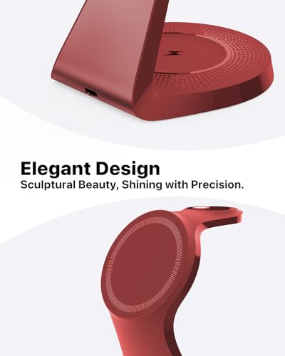 LONGCONN 3 in 1 Wireless Charging Station for Apple Devices with MagSafe - color: Red