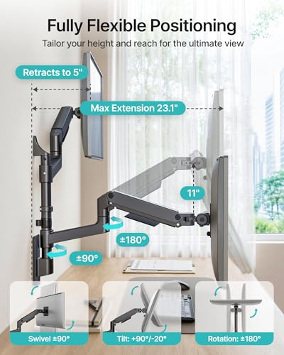 Dual Wall Mount Monitor Arm for 17-49" Ultrawide Screens | Heavy Duty Wall Mount Stand Holds up to 44 LBS - size: Dual